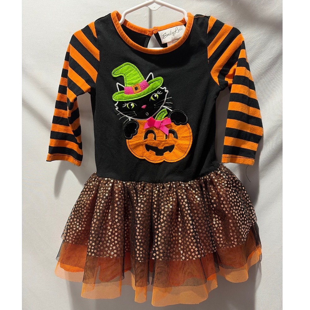 Girls Halloween Orange Tutu Skirt Black Elastic Waist Costume Dance Ruffle